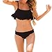 Produktbild Amoyl Damen Sommer Bikini Set Wellen Form Boho Push Up Gepolsterter BH + Bikinihose Zweiteiliger Badeanzug (Schwarz, S)