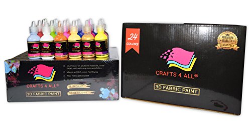 Fabric Paint 24 Farben Premium Qualität 3D permanente lebendige Farbe Textilfarben Farbstoff für Stoff, Leinwand, Holz, Keramik, Glas von Crafts 4 ALL - 5