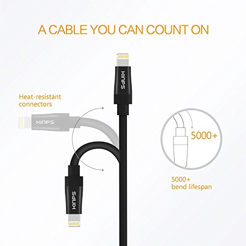 iPhone 5 Kabel, Kinps [Apple MFi Zertifiziert] 3m Extralang Lightning Kabel Ladekabel Datenkabel für iPhone 6/ 6s / 6 Plus / 6s Plus / 5s / 5c / 5,iPad mini, iPad Air / iPad Air 2 (Schwarz) - 2