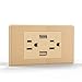 Produktbild XHHWZB USB-Ladegerät für hohe Geschwindigkeit, USB-Wandladegerät, Steckdose mit USB, 15A-TR-Buchse, schraubenlose Wandplatte für iPhone X, iPhone 8/8 Plus, Galaxy und mehr (Farbe : Gold)