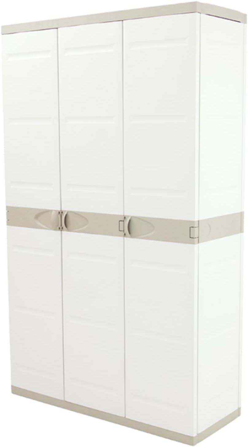 Recamania Armario Multiusos Exterior/Interior - 3 Puertas y 4 Baldas - 176 x 105 x 41 cm - Beige