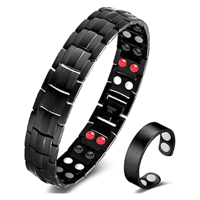 Vicmag Men Magnetic Bracelets Titanium Steel Magnet Bracelet Ultra Strength Double Row 3500 Gauss Wristband Brazaletes With Adjustment Tool & Jewelry Gift Box (black 4 Elements)