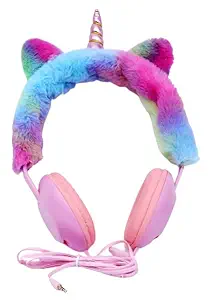 GLOBE INDIA Brand Presents - Wired Headsets of Furry with Mic and 3.5 mm Jack| Magical Unicorn Theme with Cute Shimmery Horn and Unicorn Ears for Kids, Girls, Unicorn Lovers for Christmas, Birthday