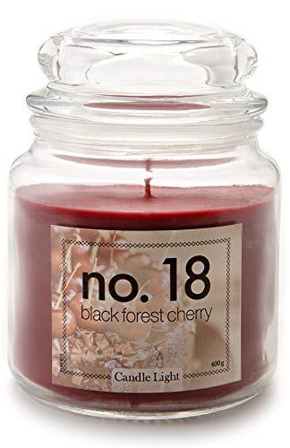 HEITMANN DECO Candle Light No.18 - Deko Duftkerze im Glas mit Deckel - großes Windlicht - Dekoration - Duft: Black Forest Cherry (Fruchtig Süß Kirsche Duft)