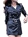 Smile YKK Women Lapel Belt Faux Leather Locomotive Jacket Dust Coat Trench Coat Black M