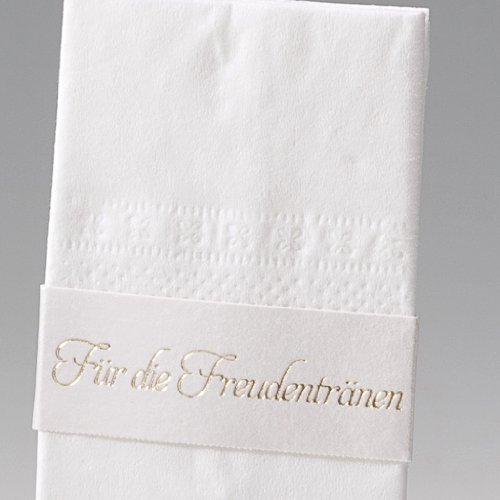 Taschentuchhalter „Lisbeth“ 8 Stück – Schimmernder Taschentuchhalter mit Schriftprägung „Für die Freudentränen“ in Gold zur Hochzeit - 2