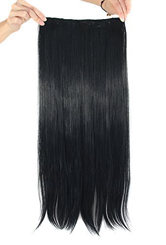 MapofBeauty 23" Long Straight Clip in Hair Extensions Hairpieces (Black)