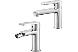Inbagno Set 2 rubinetti miscelatori lavabo e Bidet Completo di piletta, in Ottone Cromato, Serie Dalila (Set lavabo e Bidet)