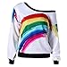 Price comparison product image Musheng Long Sleeve Hoodie Sweatshirt, Pullover Tops,Women Casual Long Sleeve Rainbow Print Blouse Shirts (White, S)