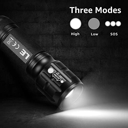 LE 4er Taschenlampen Zoombar LED Notfallleuchte Superhell Campinglampe Camping Handlampe mit einstellbaren Fokus Schwarz - 3