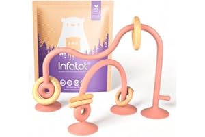Infatot® Teething Suction Toy – Wood & Silicone Baby Toys 0-6 Months, Sensory Toy for Early Development, Suction Teether for High Chair, Baby Gift for Boys and Girls - Plum