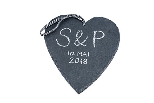 Hochzeitsdeko "Schieferherz", lang - Herzförmige Schiefertafel als Dekoration für die Hochzeit