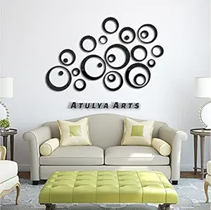 Atulya Arts 3D Acrylic Rings and dots Mirror Wall Stickers (Black) -30 Pieces