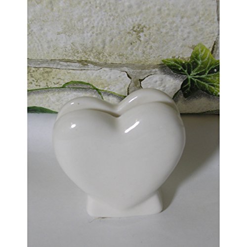 6 Tisch Kartenhalter Herz aus Keramik weiss oder silber Hochzeit Brautpaar Deko Weiss - 2