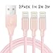 Produktbild Quntis® 1M 2M 3M iPhone Ladekabel mit Doppeltem umflochtenem verwicklungssicherem Denim Jeans USB Stecker Datenkabel Lighting USB Kabel Super Robust für iOS10 iPhone8/7/6s 8/7Plus Pink