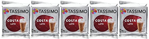 TASSIMO Costa Latte coffee 16 discs, 8 servings (Pack of 5, Total 80 discs/pods, 40 servings)