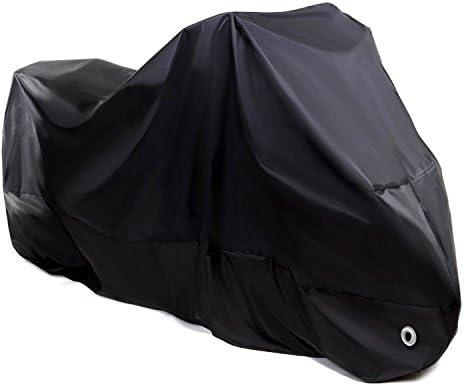 Double Waterproof Motorcycle Cover with 2 Lock-Hold and 1 Windproof Buckle Precision Fit for 90 Inch Grand Motorbike Indoor and Outdoor Use