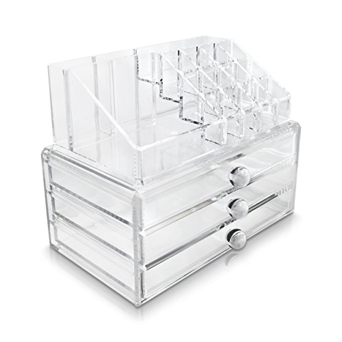VENKON – Sortierkasten Organizer Aufbewahrungssystem mit 16 Fächern & 3 Schubladen – Kratzfester Transparenter Acryl – ca. 24 x 16 x 19 cm - 6