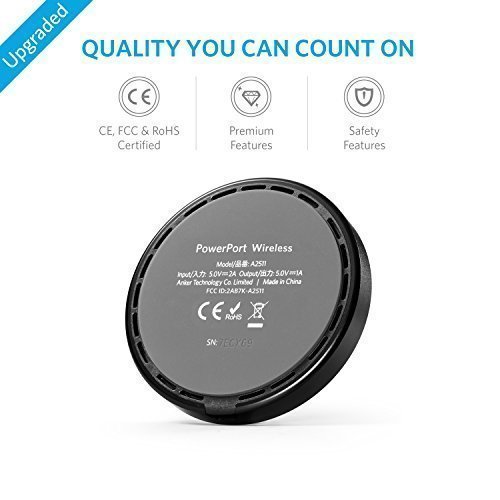 Anker PowerPort Chargeur sans Fil - Chargeur par Induction pour Appareils Compatibles Chargeur sans Fil - pour iPhone X   8 8 Plus  Galaxy S6   S6 Edge  Nexus 4 5   6 7  LG G3 et Autres  Noir 