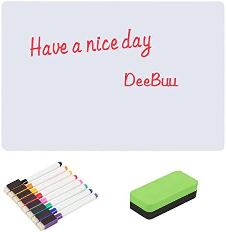Self-Adhesive White Board Sticker - DeeBuu Peel and Stick Dry Erase Message Board Decal for for Home and Office - White Board Sticker Pack of 8 Pens &amp; 1 Large Eraser (19.6 X 13.7)