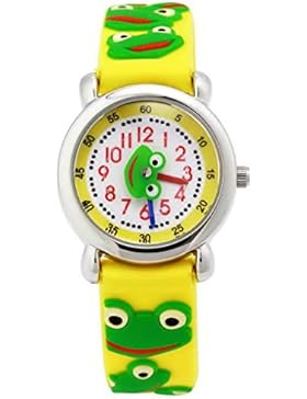 Happy Cherry Kinder Jungen Mädchen Analog Quarz Armbanduhr - Gelb Armband Cartoon Frosch Pattern