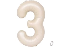 Balorise 40 Zoll Aluminium Luftballon Beige Zahl 3, Helium Unterstützt, Ballon Nummer 0-9, 10-100 (101cm), große Folienballons Dekoration für Geburtstagsfeier, Hochzeit, Jubiläum