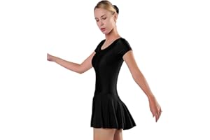 speerise Damen-Gymnastikanzug mit kurzen Ärmeln und integriertem Höschen, Ballettanzug mit U-Ausschnitt