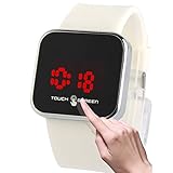 4) 12/24 Stunden Modus Songlin@yuan Mode Unisex kapazitive Touchscreen elektronische LED-Uhr mit Silikonband (weiß), sowohl Männer als auch Frauen Modus (Farbe : Weiß)