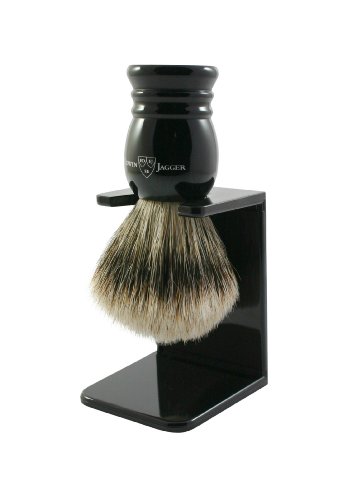 Edwin Jagger Super Badger Shaving Brush with Drip Stand - Medium, Imitation Ebony
