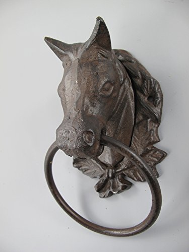 Preisvergleich Produktbild Pferdekopf Handtuchhalter Gußeisen rustikal braun H.20cm