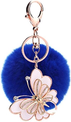 Aokbi 2017 New Hot Solid Color Artificial Fur Butterfly Pendent Ball Keychain Handbag Car Key Ring (Royal Blue)