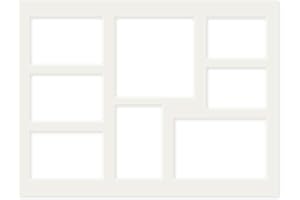 PHOTOLINI Passepartout 30 x 40 cm Exterior Cream/White for 8 Pictures 2 x 7 x 10, 4 x 8 x 12, 1 x 10 x 15, 13 x 13, Ageing Resistant and Acid-free 1.5 mm Bevel Cut - Mount Frame with Multiple Cut-Out