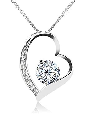 Miya® luxus 925 Sterling Silber Kette Halskette Herz mit weiss Kristall 45cm