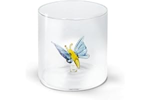 WD Lifestyle Bicchiere in vetro borosilicato. Capacità 250 ml. Decoro farfalla.