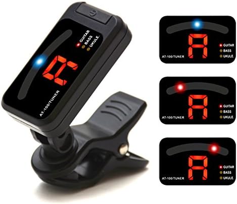 Elagon (AT-100) Clip-On Multi-Instrument Tuner. Multi Tuning Modes for Guitar, Bass, Ukulele + Chromatic Mode for Other Instruments and Non-Standard Tunings. Special Design Travelling Light Indicates Tuning Accuracy - Great Looking Tuner!