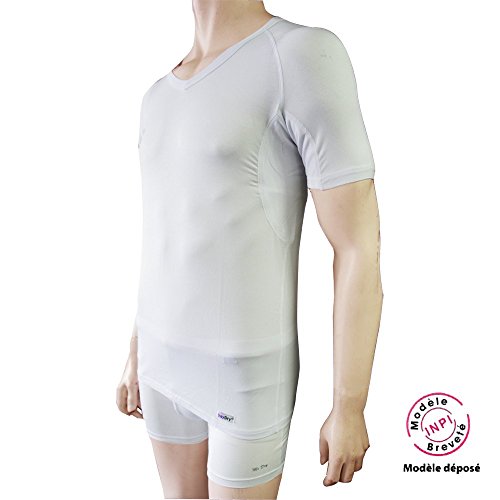 Sweatproof Undershirt for Men: T-shirt against underarm sweat marks (Medium, Natural White)