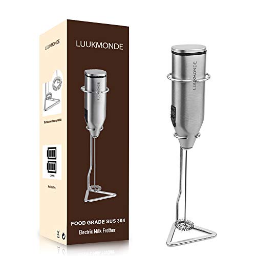 luukmonde eléctrico espumador de leche de mano eléctrica de espuma de café agitador batidora de batidor de varillas de varita, funciona con pilas mezclador de bebidas o Mini con soporte 1.6*1.1*8.7in
