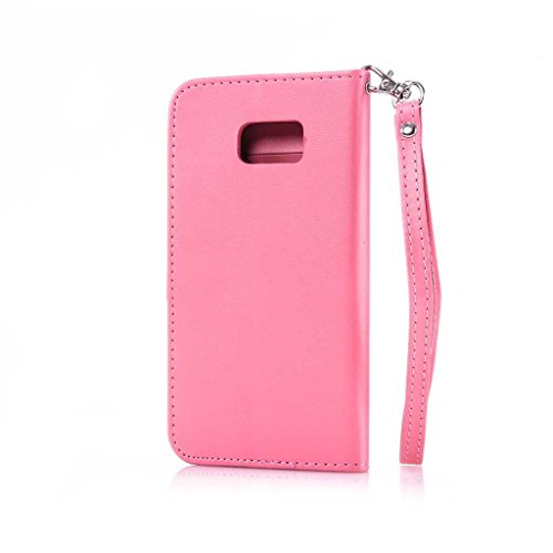 Galaxy S7 Edge Hülle Ledertasche [mit Frei Hartglas Displayschutzfolie], KKEIKO® Schutzhülle PU Leder Tasche Hülle Case für Samsung Galaxy S7 Edge, Wickelfalz Handyhülle mit Bändselloch Standfunktion Karteneinschub und Magnetverschluss, Kratzfeste Lederhülle Flip Wallet (Pink #8) - 3