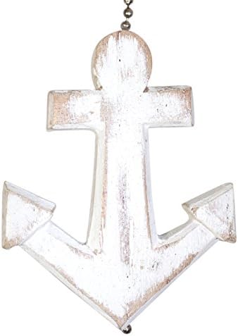 TIM Nautical Anchor Whitewashed Hand Carved Painted Wood Ceiling Fan Light Pull