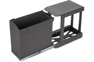 EMUCA - Contenedores de reciclaje para cocina, Cubos de basura bajo fregadero 1x30L, fijación inferior y extracción automática, Acero y Plástico, Gris antracita