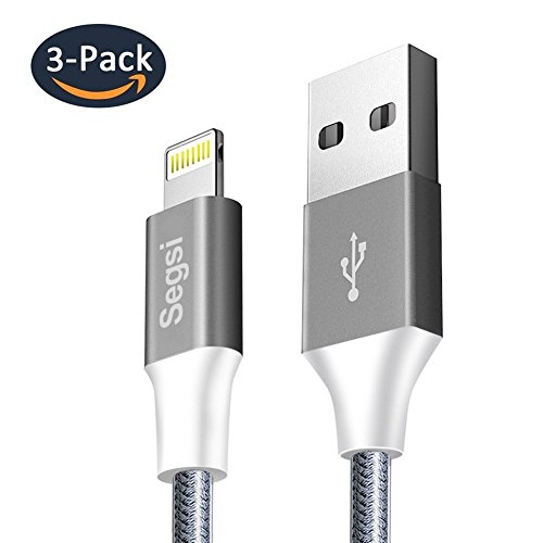iPhone Charger, Segsi (3Pack,3.3ft) Nylon Braided Lightning Cable to USB Charging Charger for iPhone 7/7 Plus/6/6 Plus/6S/6S Plus,SE/5S/5,iPad,iPod Nano 7(Black)