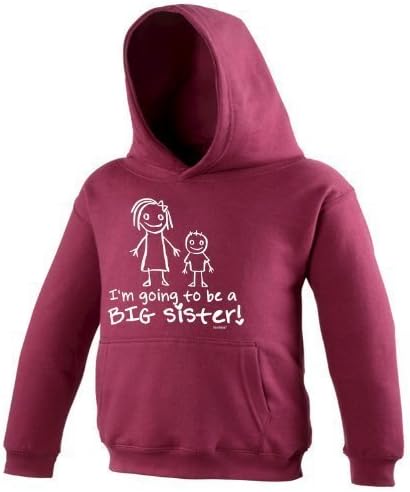 KIDS - I'M GOING TO BE A BIG SISTER (XS-Age-3-4 - BURGUNDY) NEW PREMIUM HOODIE - sis brother bro baby hoody sweatshirt top slogan novelty retro unisex children child kids newborn mum dad mummy daddy gift ideas for him her joke Gift Birthday Christmas Present AGE 1 - 13 - by Fonfella