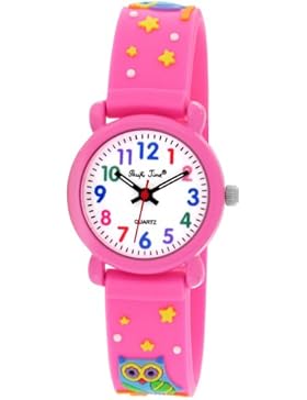 Pacific Time Kinder-Armbanduhr Lernuhr Mädchen Jungen Silikon Analog Quarz pink Eule 20793