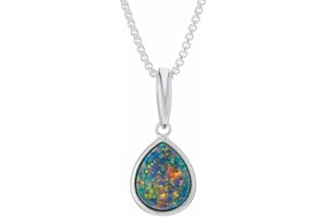 PAUL WRIGHT JEWELLERY Paul Wright Created Black Opal Pendant with Flashes of Colour, 925 Sterling Silver, 10x8mm Teardrop Shape, 41cm plus 5cm Extender