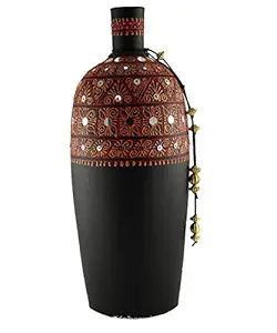 eKolhapuri Earthenware Flower Vase (3.93 x 8.66 x 1.96 inch, Black)