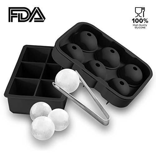 BeePole Eisball und Eiswürfel Schmelzmacher – Flexible Silikon Eis Trage Kombo (Set von 2) – 6 Schlitze für jede Schmelze mit 1 Rostfreiem Stahl Eiswürfel Clip, Schwarz - 2