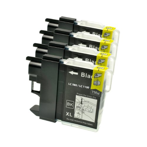 4 Patronen für Brother LC-980BK black - Schwarz, 4x25ml, kompatibel zu LC980bk