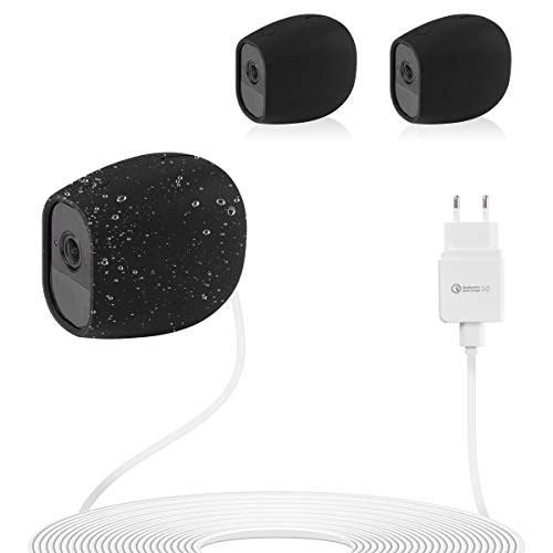 3 x Custodia protettiva in silicone per Arlo Pro + cavo impermeabile con adattatore di ricarica rapida cavo extra lungo per interni/esterni, cavo sottile da 19 m e custodia flessibile