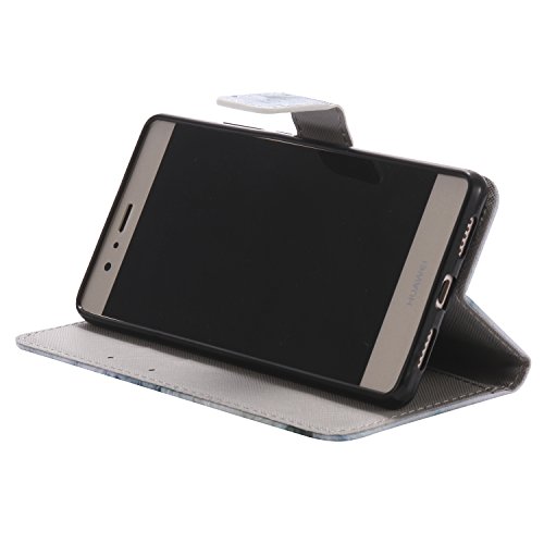 Feeltech HUAWEI P9 Lite Hülle PU-Leder und Brieftasche Bunte Muster Fall mit Magnetverschluss, Hybrid-Kickstand mit Stand-Funktion, schlagen Sie schützende weiche TPU Stoßstangenabdeckung und Kreditkartenhalter für HUAWEI P9 Lite Handgelenk Bügel-Buch-Art-Geldbeutel-Tasche mit 2 In 1 Berühren Sie Stift – White leopard - 5