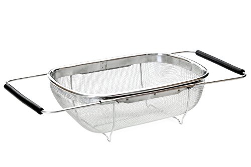 Premier Housewares Sieb für die Spüle, 11 x 42 x 19 cm, Edelstahl, ausziehbare Griffe, schwarz - 3
